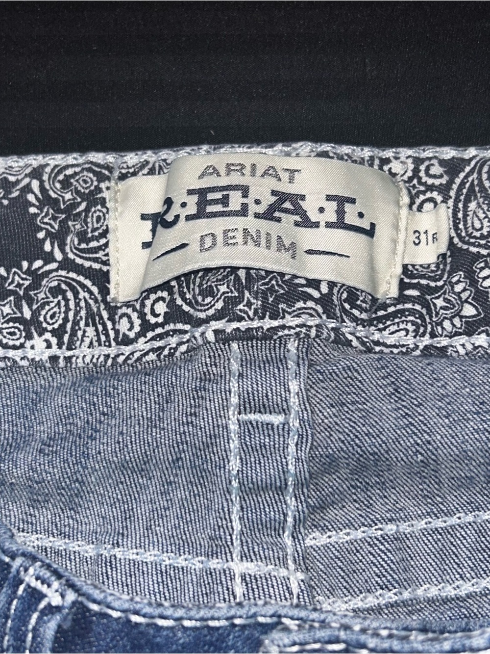 Ariat Jeans Women’s 31R Blue Denim R.E.A.L Mid Rise Stretch Entwined Boot Cut - Picture 10 of 14